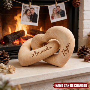 Personalized Interlocking Wood Infinity Heart Sculpture With Names | Romantic Valentine's Day Anniversary Wedding Keepsake Gift for Couples