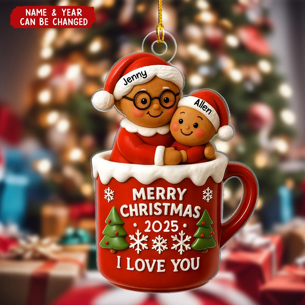 Personalized Gingerbread "Grandma Hugging Grandchild" Ornament With Names,Sweet Christmas Decoration Witness Grandma & Grandchild Love