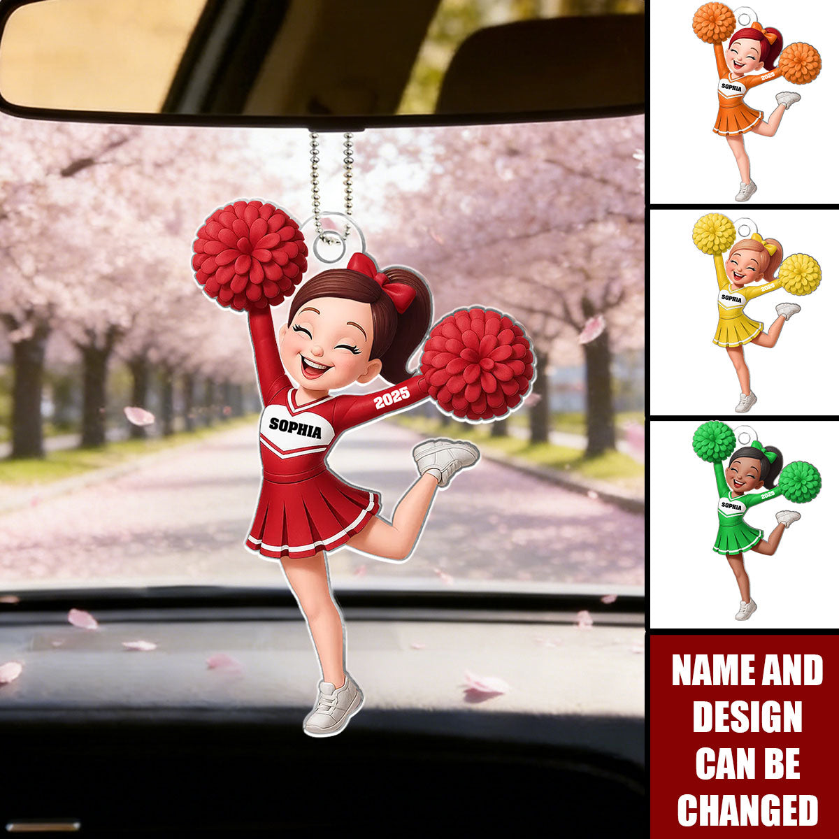 Personalized Cheerleader Girl  Acrylic Car Hanger Ornament With Name & Design & Year | Heartfelt Gift for Daughter Granddaughter Cheerleader