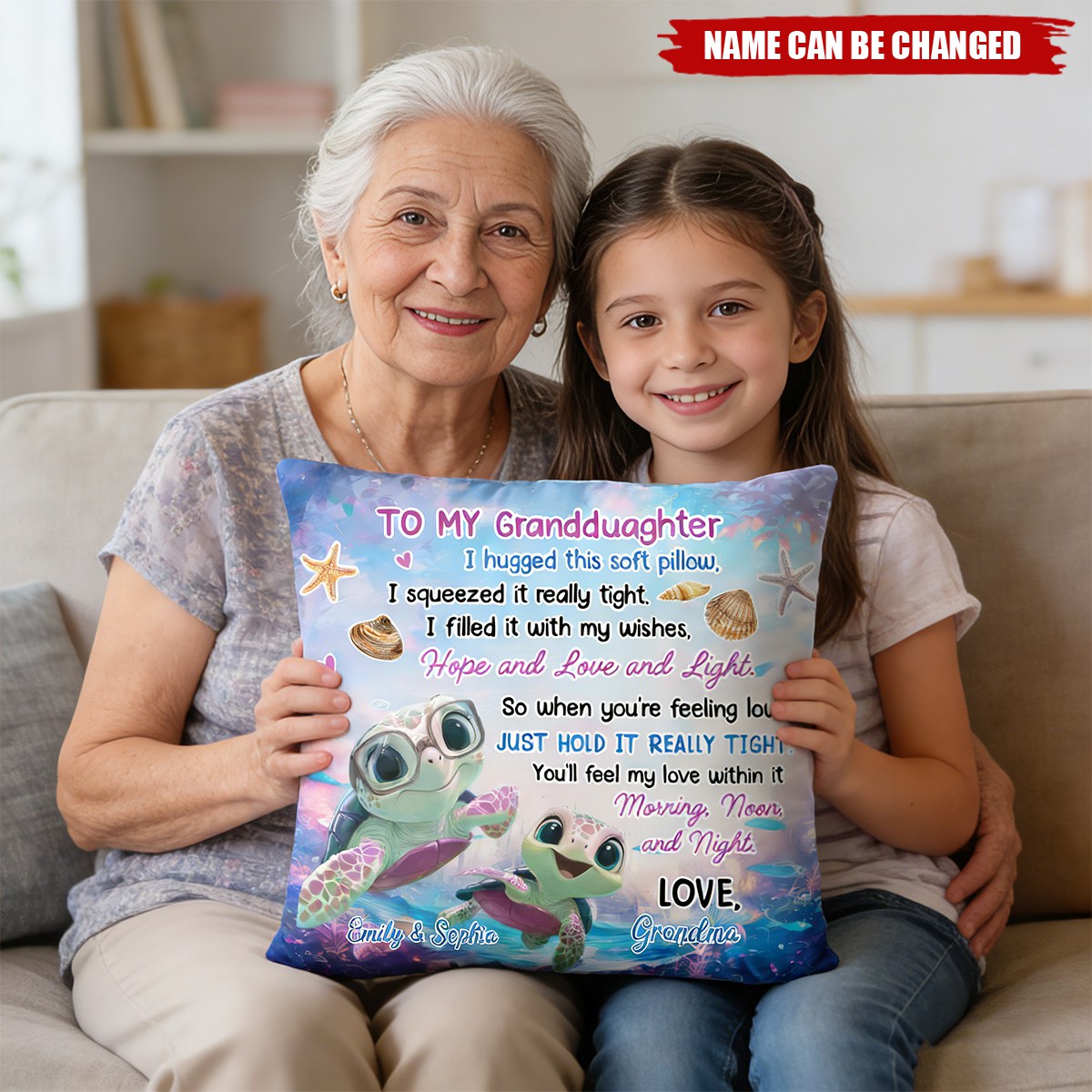 Personalized Cute Sea Shells Turtles Soft Pillow With Names | Unique Nursery Decor Gift For Little Girls & Grandkids