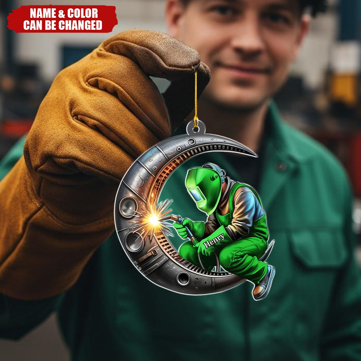 Personalized 3D Effect Welder Christmas Ornament With Name And Color - Best Gift For Metalworker / Tradesman