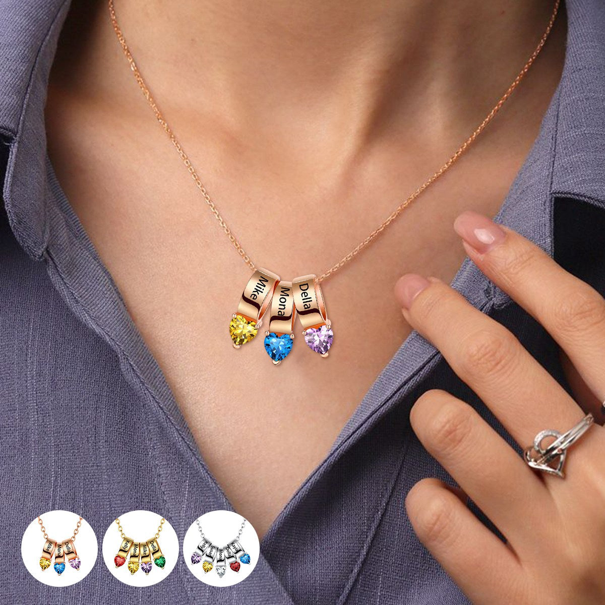 Personalized 1-5 Names Heart Birthstone Necklace for Women for Grandma for Her