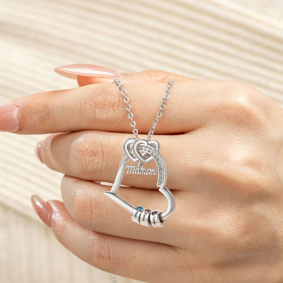 Personalized Mother's Heart Pendant Necklace With 1-5 Names & Birthstones |  Mother’s Day Gift For Mom Grandma