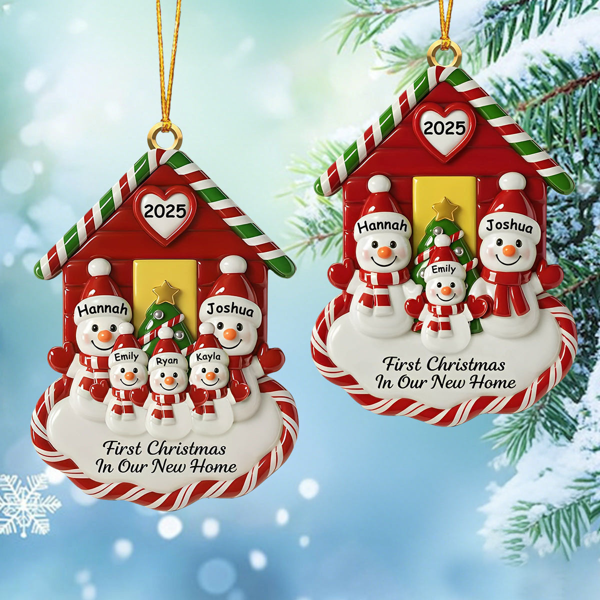 Personalized Snowman Home Decor - "First Christmas In Our New Home", Wooden Custom Name & Year,Warm Family Keepsake