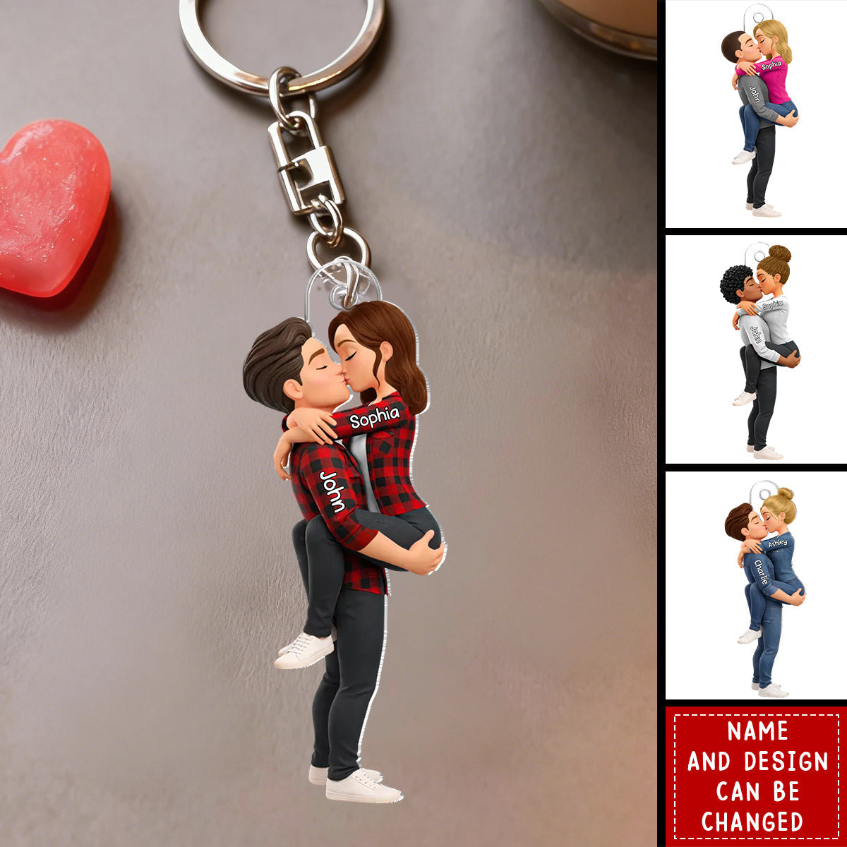 Personalized Acrylic Keychain With Names & Cartoon Design | Anniversary Gift For Couple