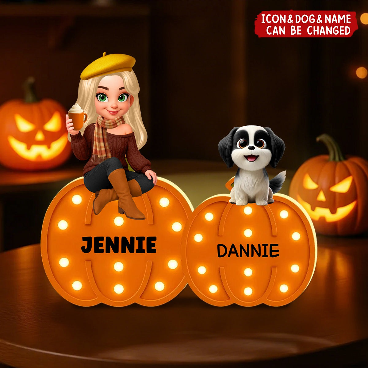 Personalized "I & Baby" Marquee Pattern Texture LED Light Box With 1-4 Names & Design Cozy Choice For Halloween Home Decoration