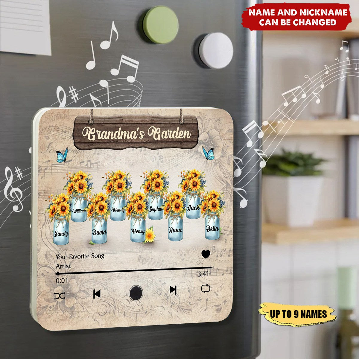 Personalized Grandma's Garden Sunflower Music Fridge Magnet,Mother's Day Gift