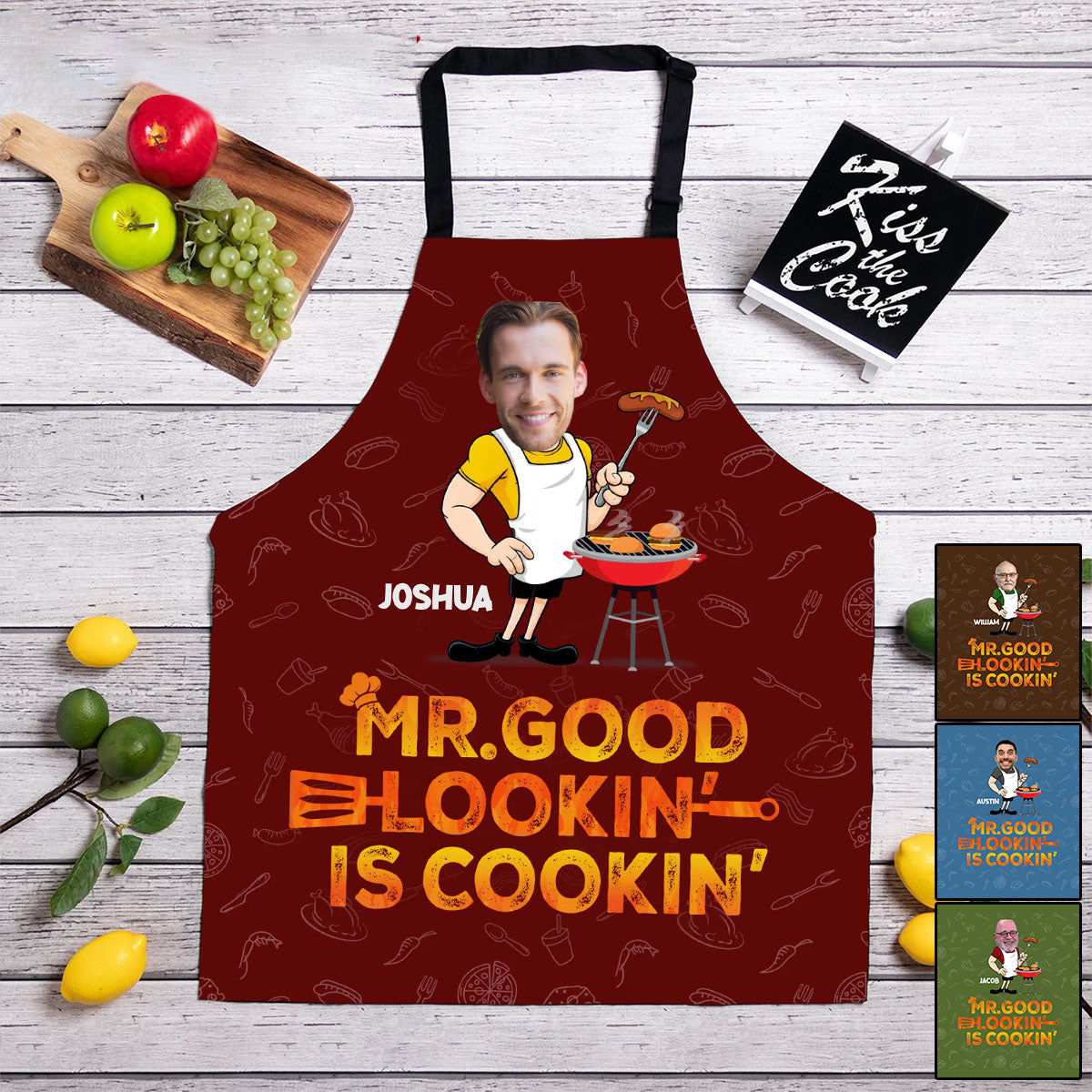 Custom Photo Mr. Good Looking Is Cooking - Family Personalized Custom Apron - Father's Day, Gift For Dad, Grandpa