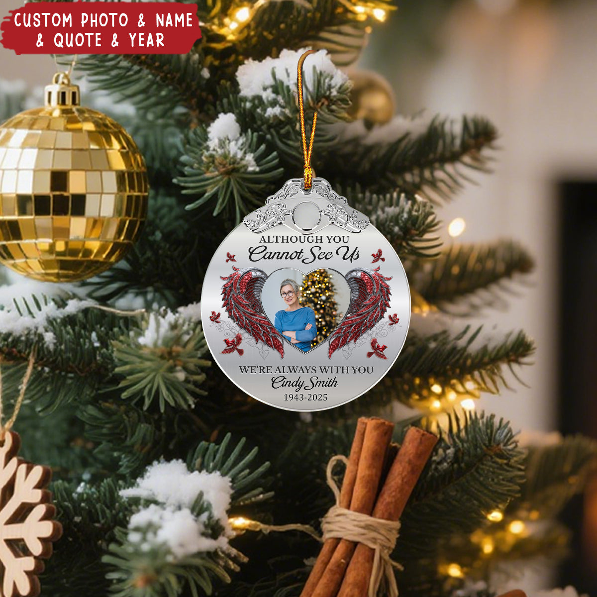 Personalized "Forever In Our Hearts" Photo Glass Ornament With Silver Cap Name & Year Preserve The Eternal Memory Of Loved Ones