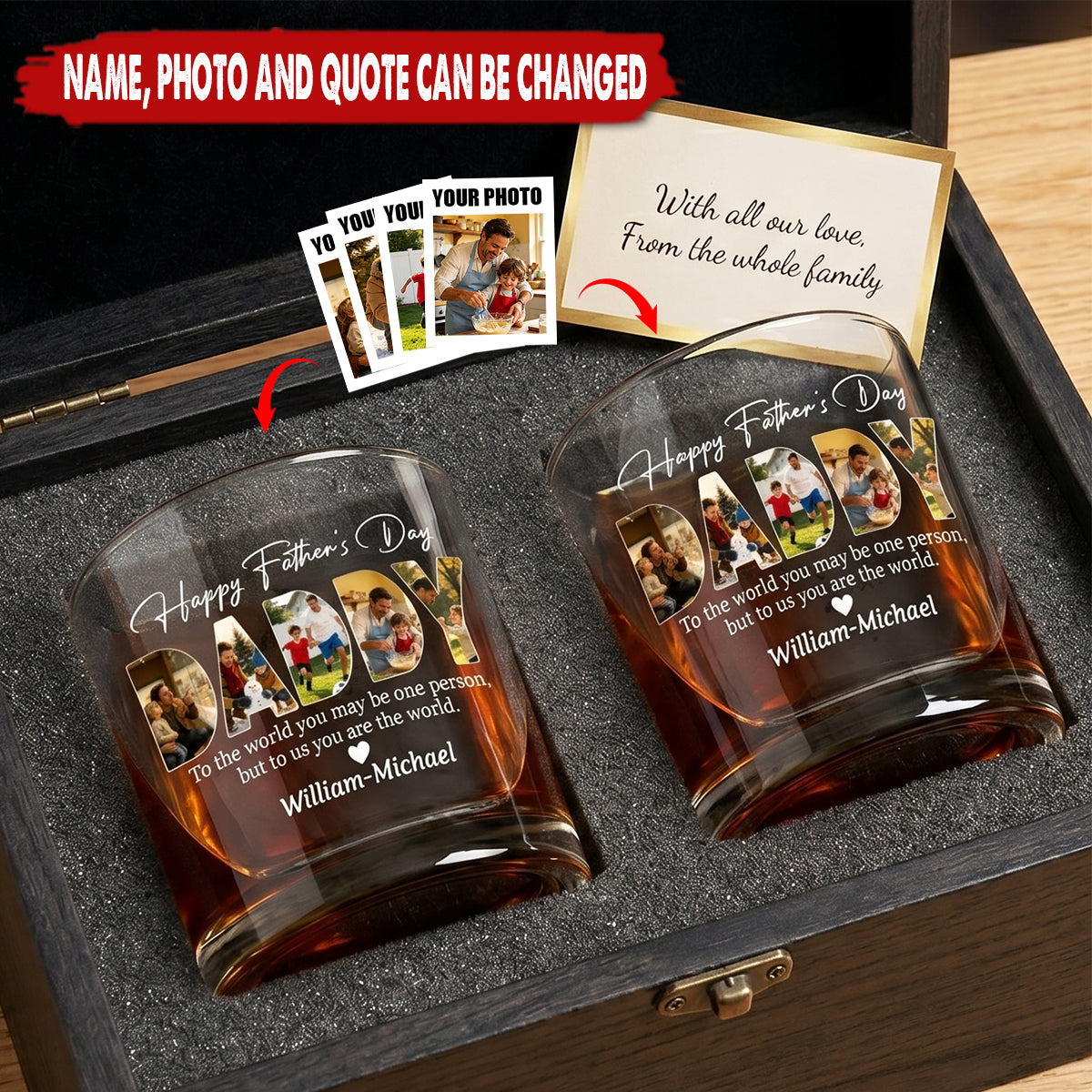 "To Us You Are The World" Whiskey Glass With Kids Names - Personalized Father's Day Gift for Dad