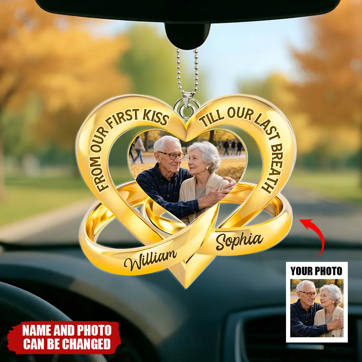 Personalized Acrylic Car Ornament With Names & Photo & Quote |  Unique Valentine's Day Golden Anniversary Gift For Grandparents Couples