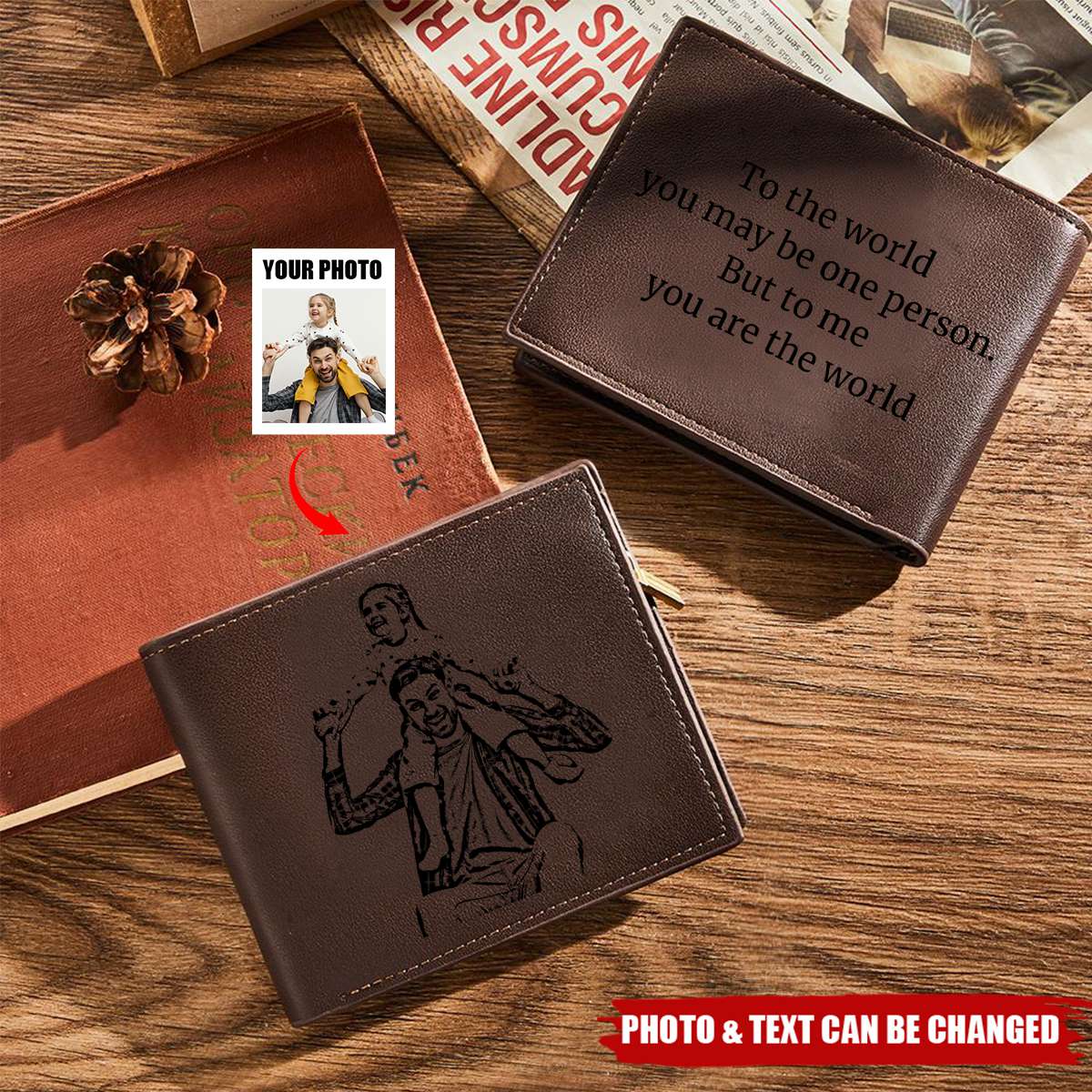 Personalized Photo Trifold Zipper Engraved Wallet For Men Father's Day Gift