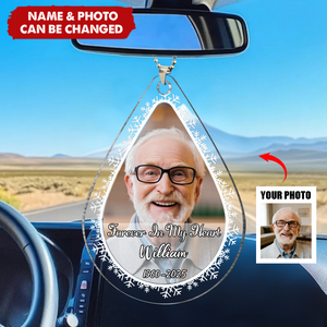 Personalized Teardrop Shape Car Acrylic Ornament With Passed Away Picture & Text & Name - Sympathy Memory Gift For Loss Of Loved One