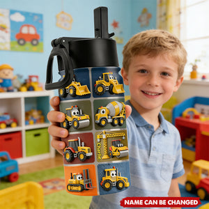 Personalized Construction Machine Kid Tumbler With Name | Fun Excavator & Digger Birthday Gift For Kids