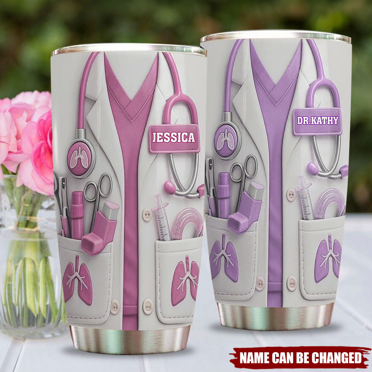 Personalized 3D Effect Stainless Medical Professional Steel Tumbler With Name & Color | Unique Appreciation Gift For Nurses Doctors