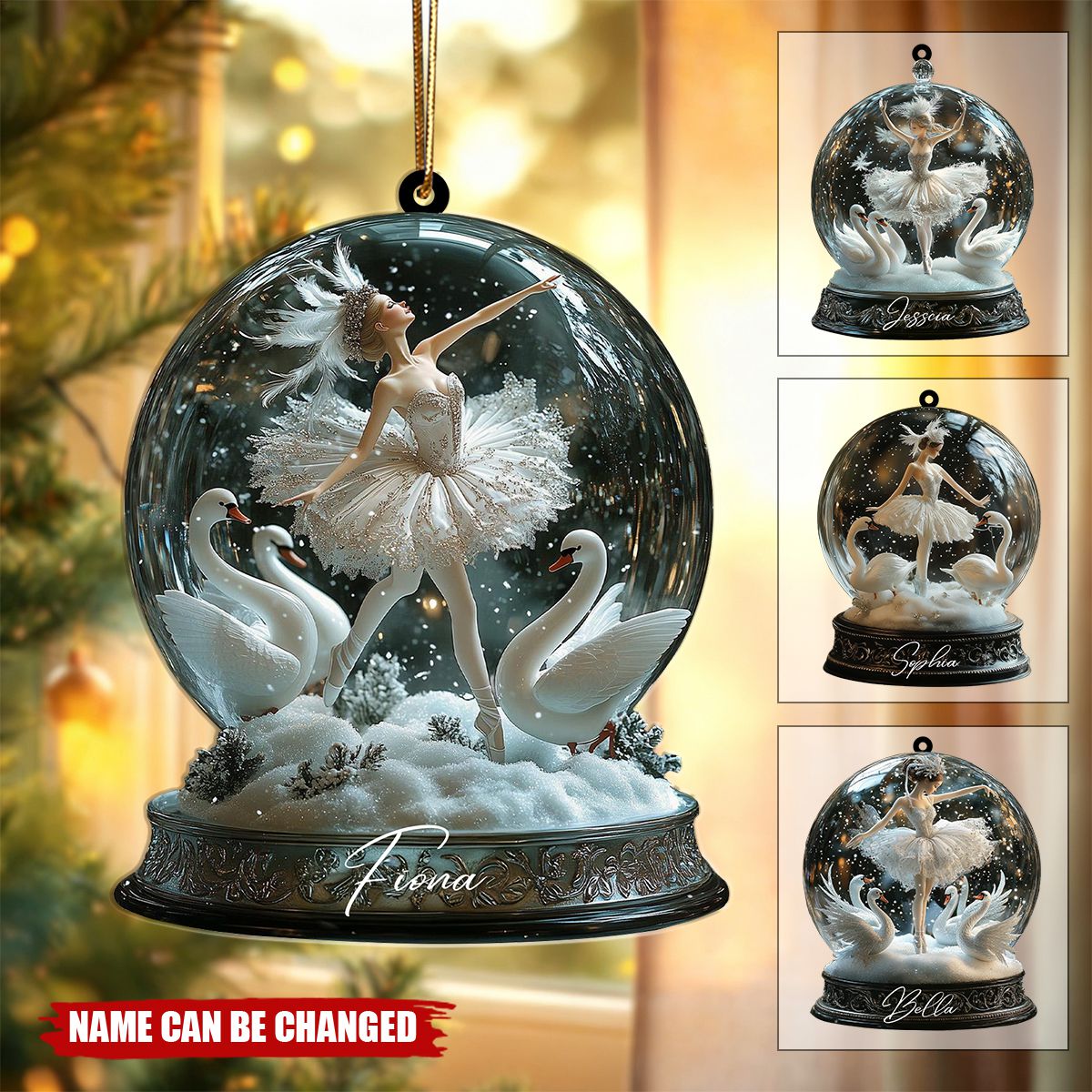 Personalized Ballerina Snow Globe 3D Effect Acrylic Ornament With Name – Perfect Birthday Xmas Gift For Dance Students & Teacher