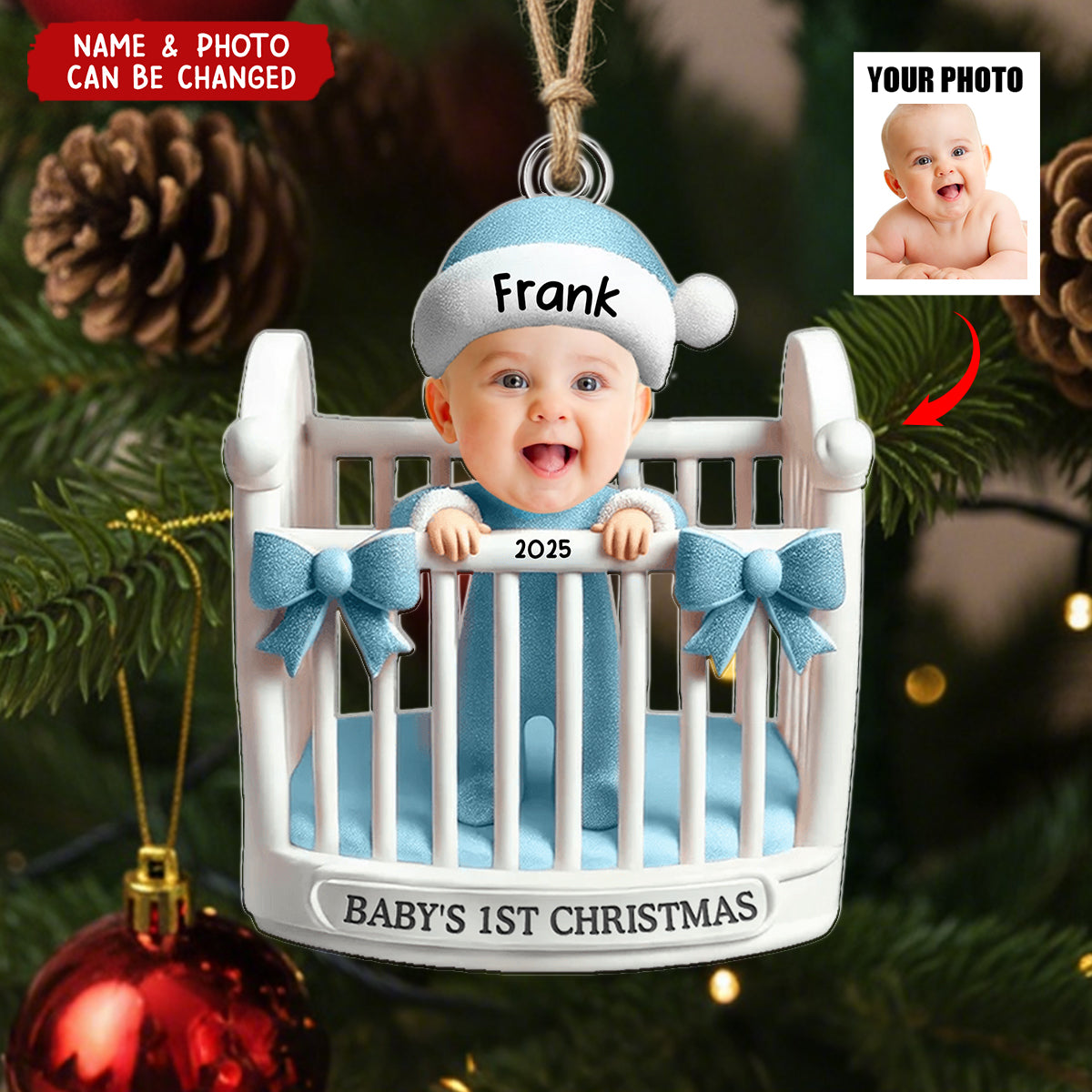 Personalized Baby's First Christmas Ornament With Photo Name & Year,Sweet Christmas Gift For New Parents