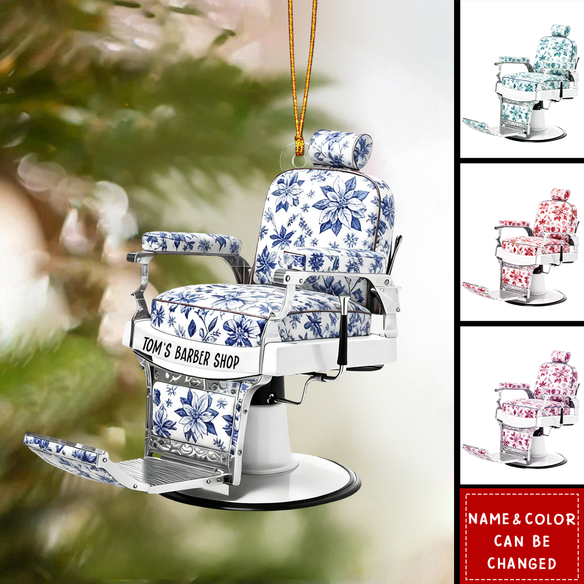 Personalized Barber Chair Christmas Ornament With Name & Color | Best Xmas Gift For Barber Shop Owner & Stylist