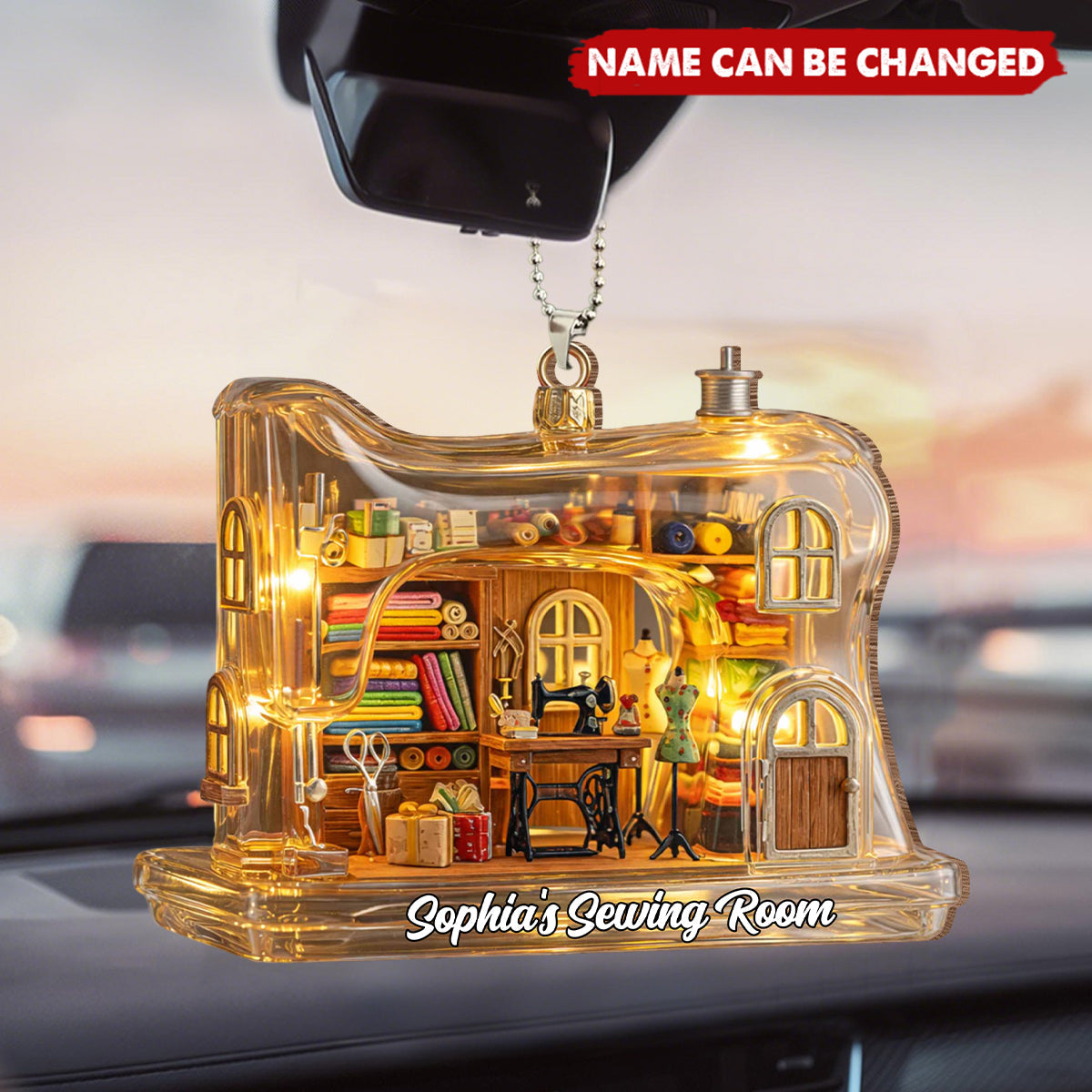 Personalized 3D Effect Cozy Sewing Room Wood Ornament With Name | Unique Gift For Seamstresses Crafter Grandma Mom