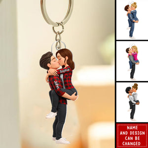Personalized Acrylic Keychain With Names & Cartoon Design | Anniversary Gift For Couple