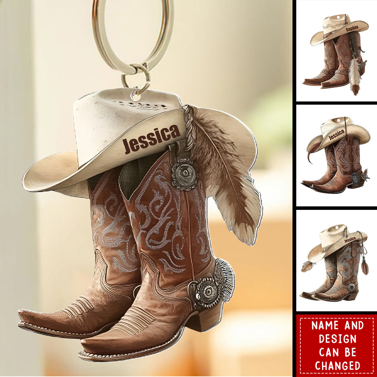 Personalized Western Cow Boots & Hat Keychain With Name & Style Selection | Must-Have Accessory For Modern Cowboy & Cowgirl