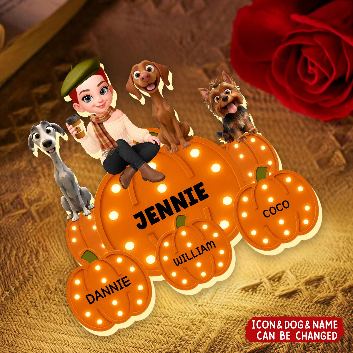 Personalized "I & Baby" Marquee Pattern Texture LED Light Box With 1-4 Names & Design Cozy Choice For Halloween Home Decoration