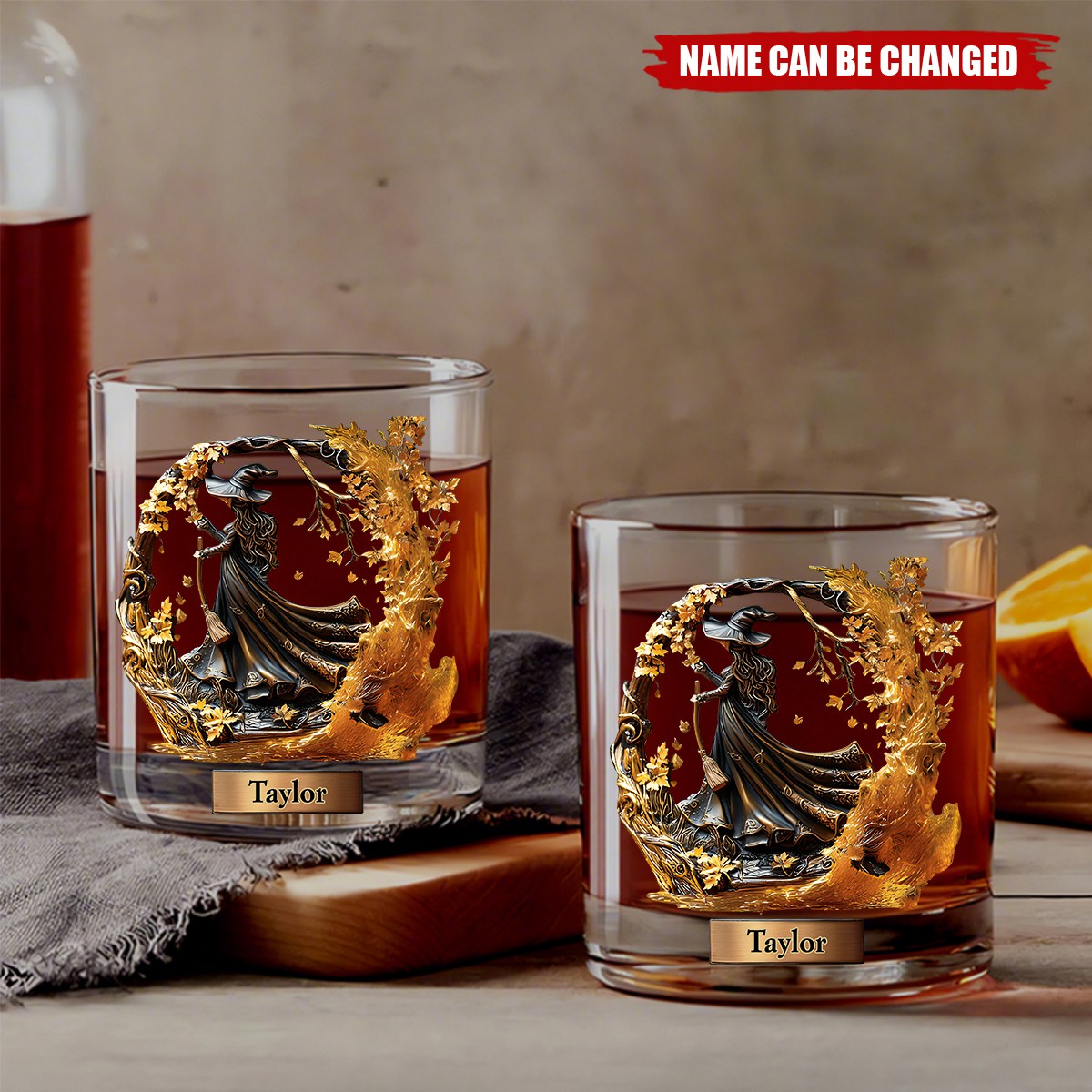 Personalized Beautiful Witch Whisky Glass - Custom With Name | Unique Gift For Halloween & Birthdays For Magic Lover