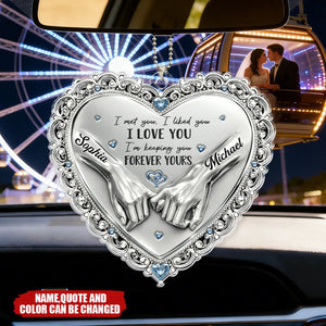 Personalized Holding Hands Heart Acrylic Car Ornament With Names & Quote & Color | Romantic Anniversary Wedding Valentine's Day Gift For Couples