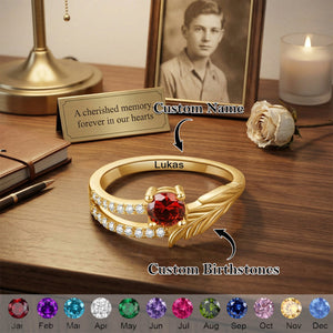 Personalized "Forever in Our Hearts" Feather Birthstone Ring With Name | Romantic Gift For Girlfriend Wife