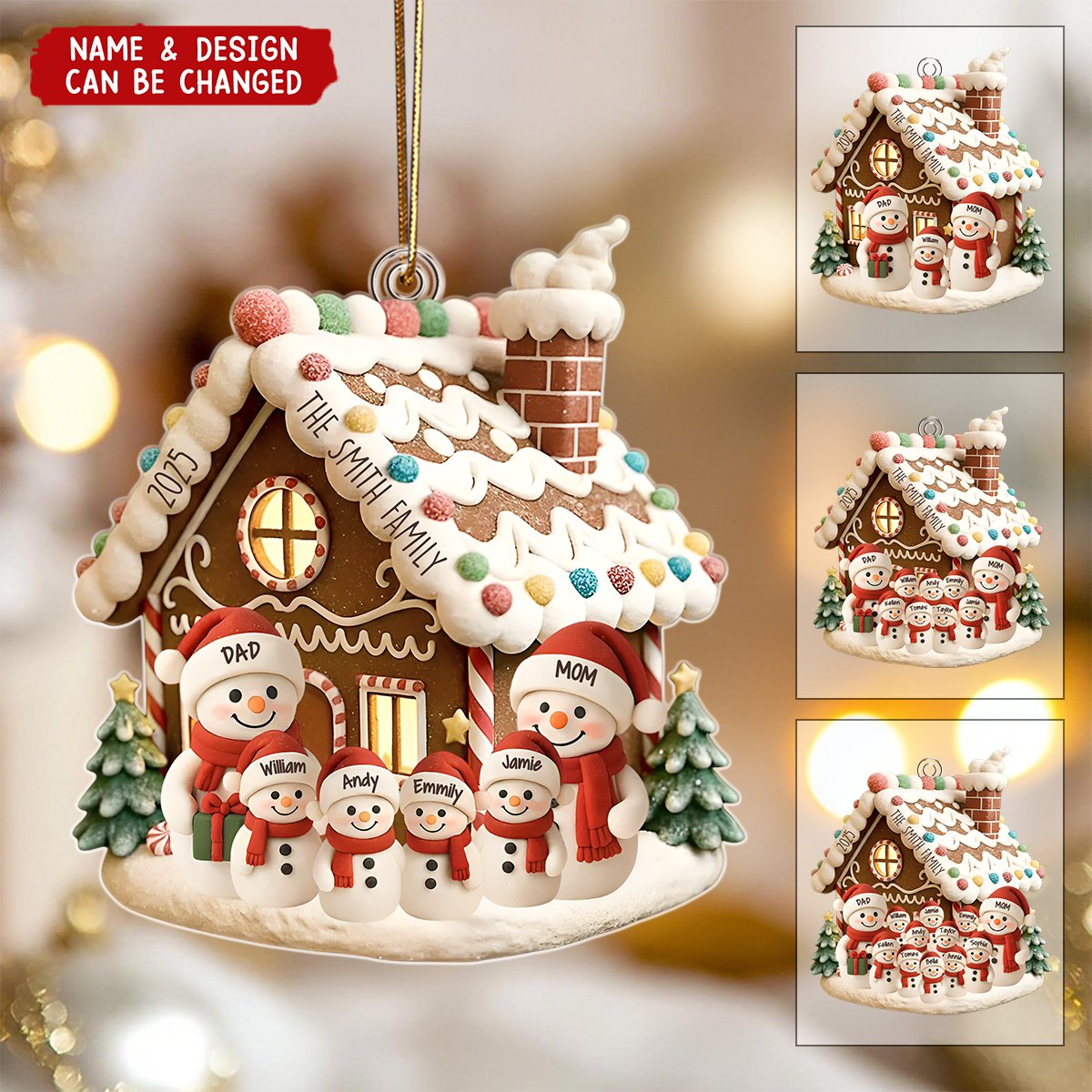 Customized Gingerbread Family Ornament With Up To 10 Names And Year 3D Effect – Xmas Family Gift & Stocking Stuffer For Family
