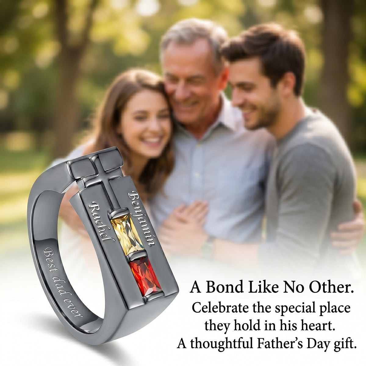 Personalized Cross Promise Ring With Names & Birthstones | Father's Day Birthday Gift For Dad Grandpa