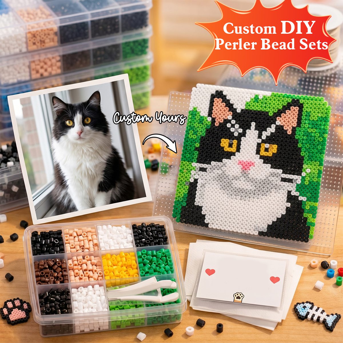 Custom DIY Perler Bead Sets - Upload Photo Gift For Pet Owners- All Tools Included