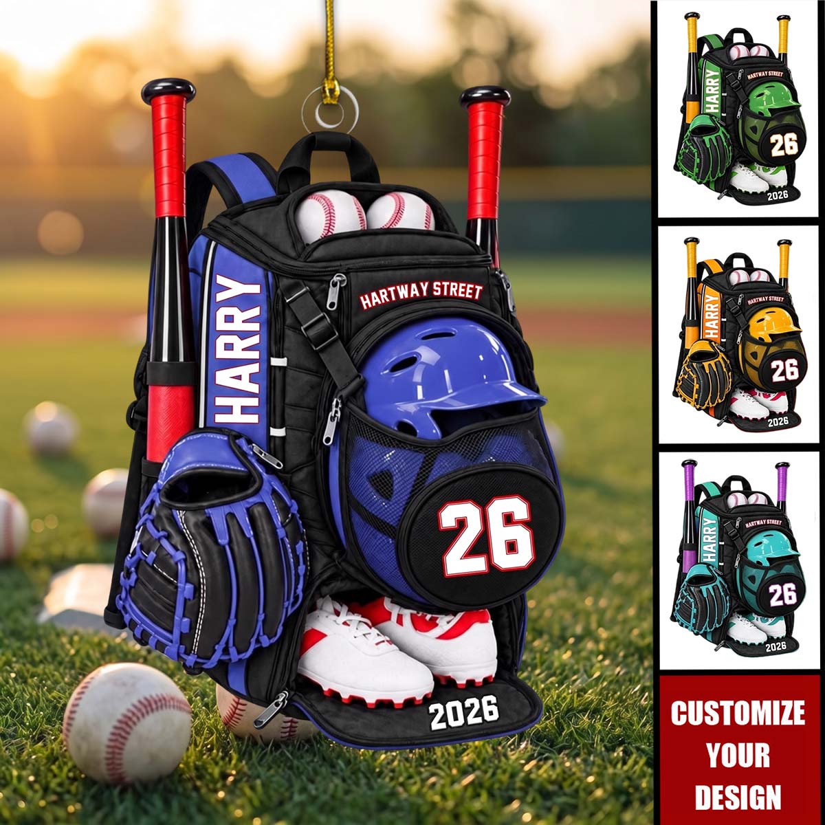 Custom Baseball Gear Bag 2026 - Personalized Acrylic Ornament Christmas Gift for Players & Coaches