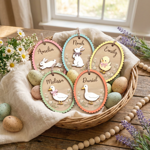 Personalized Easter Basket Tag With Name - Bunny, Duck, Chick Design - Spring Easter Egg Hunt Gift For Kids