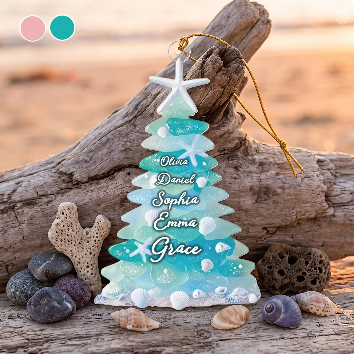Personalized Sea Glass Christmas Tree Acrylic Ornament | Gift For Family