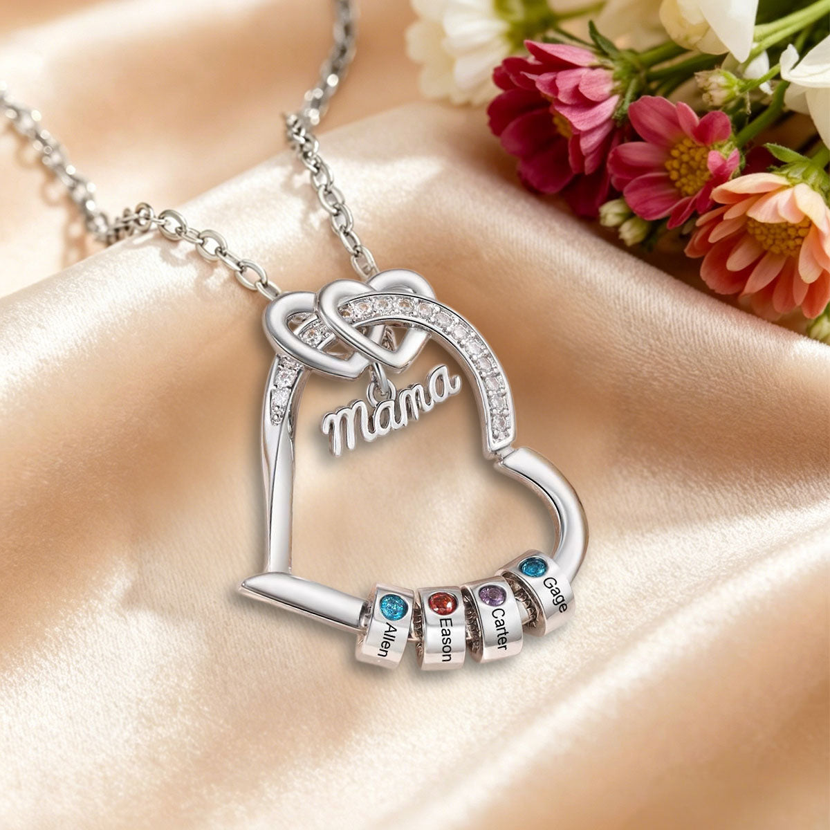 Personalized Mother's Heart Pendant Necklace With 1-5 Names & Birthstones |  Mother’s Day Gift For Mom Grandma