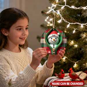 Personalized Funny Zipper Plaid Snowman Ceramic Ornament With  Name & Jacket Design - Cute Xmas Decor For Family Friend