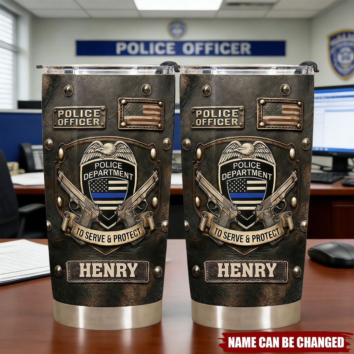 Personalized "To Serve & Protect" Stainless Steel Insulated Tumbler With Name - New Police Academy Graduation Gift Retirement Keepsake For Officers