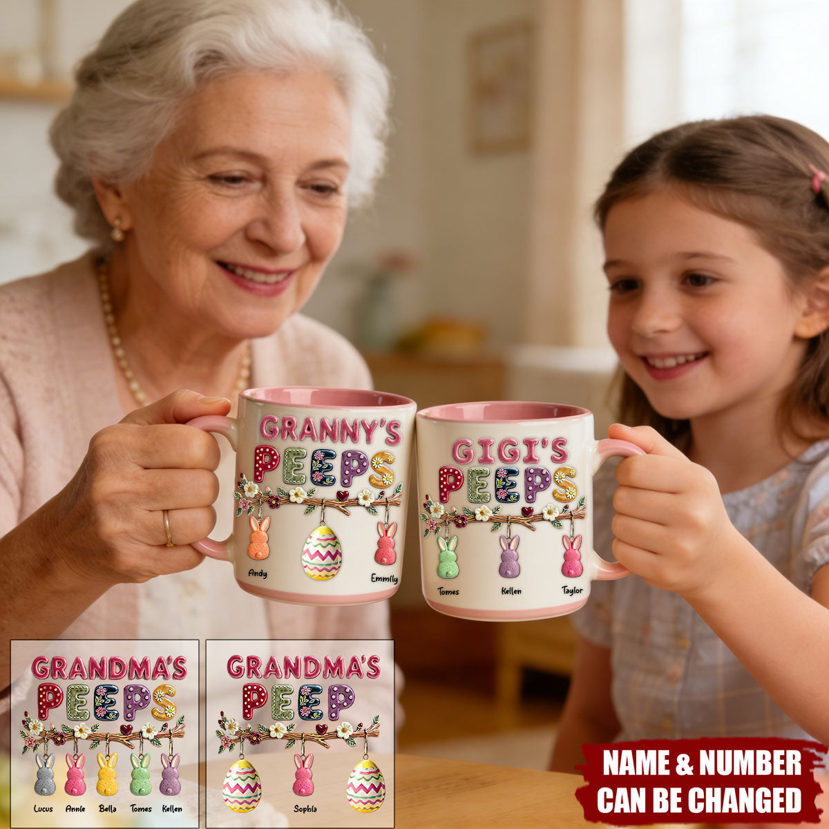 Personalized Cuddly Bunny Garden Accent Mug With Grandkids' Names & Floral Design - Sweet Mother’s Day Easter Gift for Grandma & Nana
