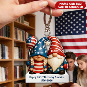 Personalized America's 250th Couple Stars And Stripes Keyring With Name & Quote - Independence Day Valentine's Day Gift For Couples