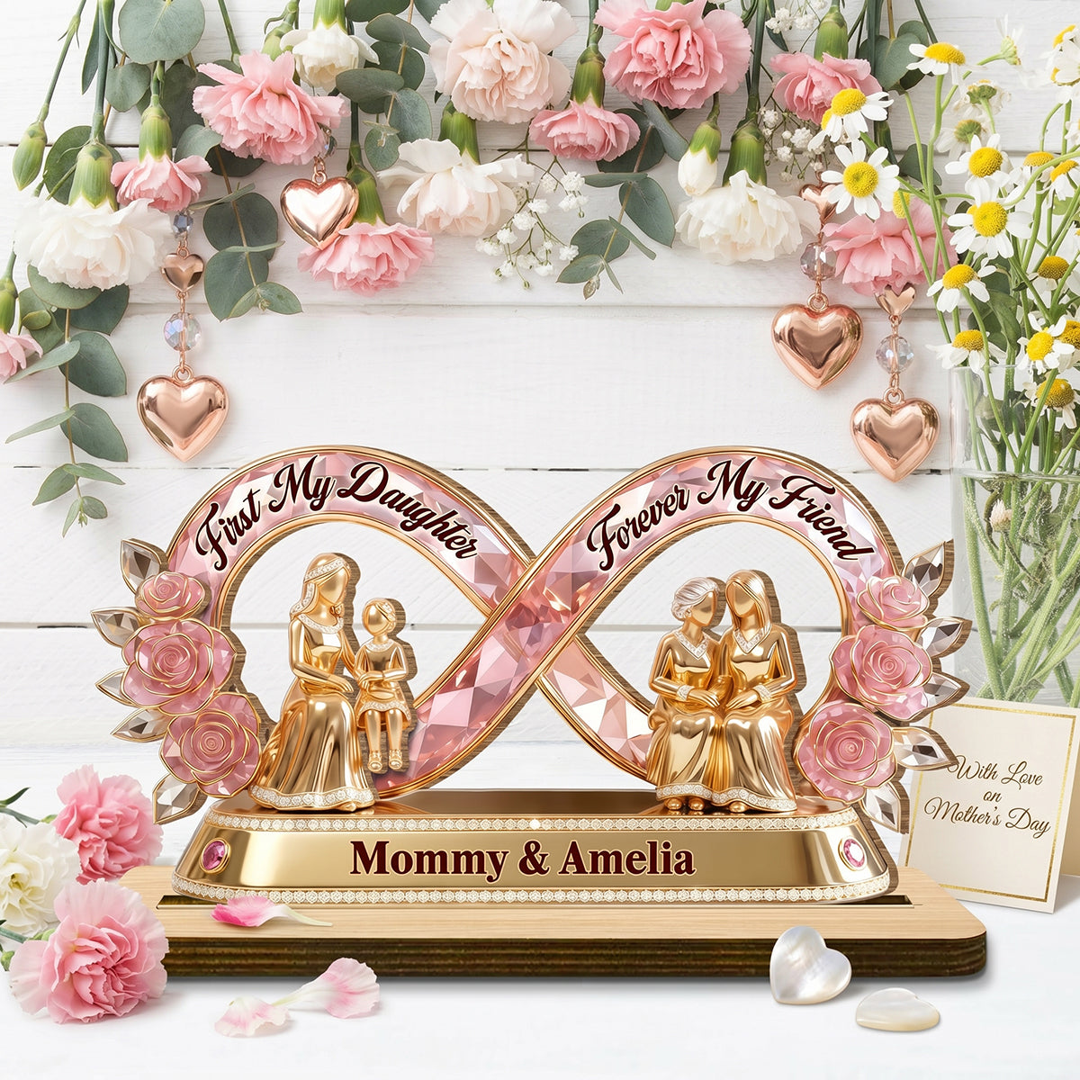 Personalized "First My Daughter Forever My Friend" Infinity Wooden Plaque | Mother's Day Gift For Mom Daughter