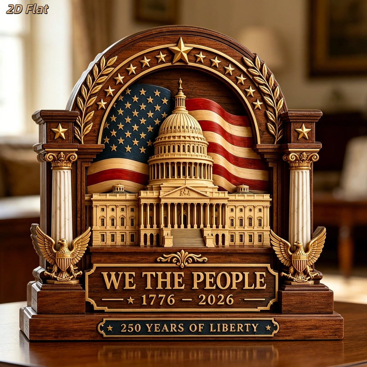 America 250th Anniversary Wooden Block Desk Ornament | 1776-2026 US Flag 4th Of July Home Decor