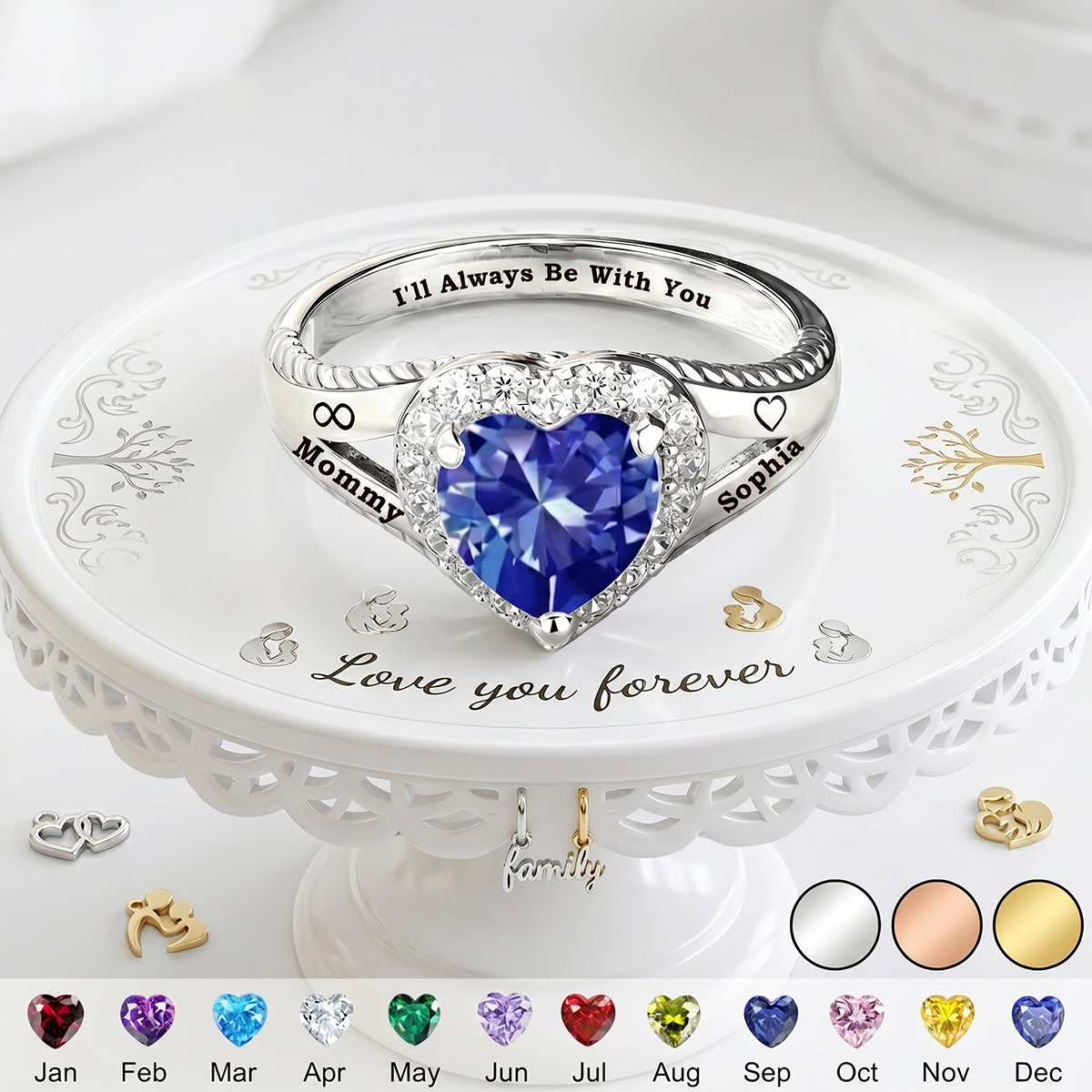 Personalized Infinity Love Promise Birthstone Heart Ring | Perfect Mother's Day Gift for Mom Grandma Daughter