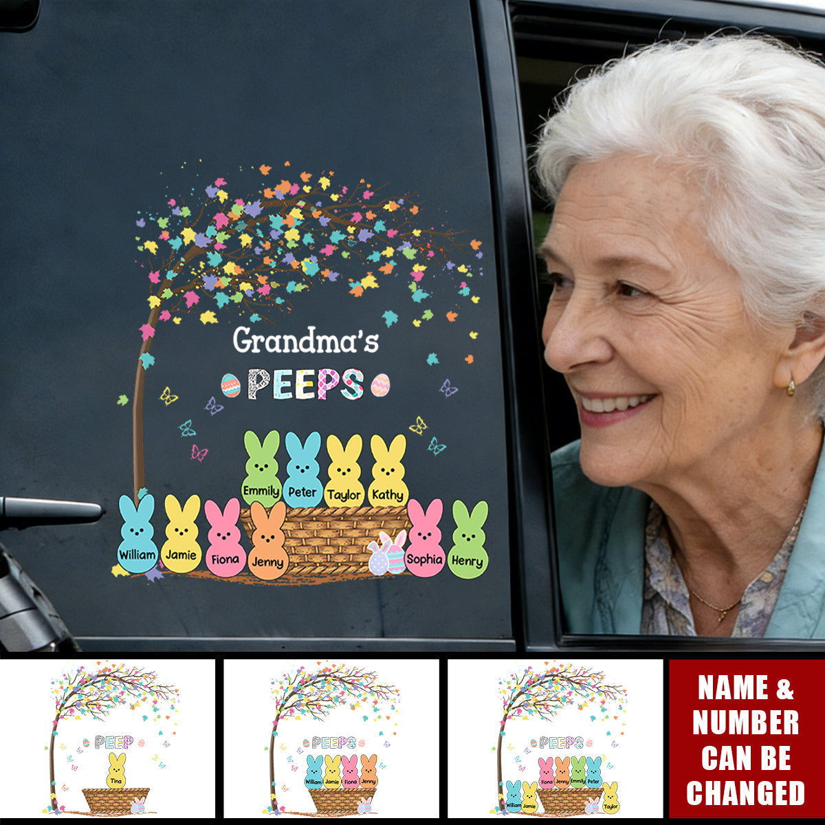 Personalized Family Bunny Easter Car Window Decal Sticker With 1-10 Names & Icons | Fun Easter Family Gift For Grandma Mom & Dad