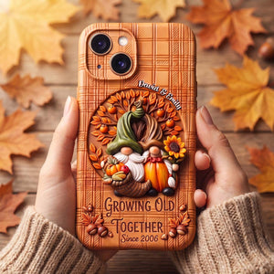 Fall With You Gnome Personalized Couple Phone Case - Gifts For Couple