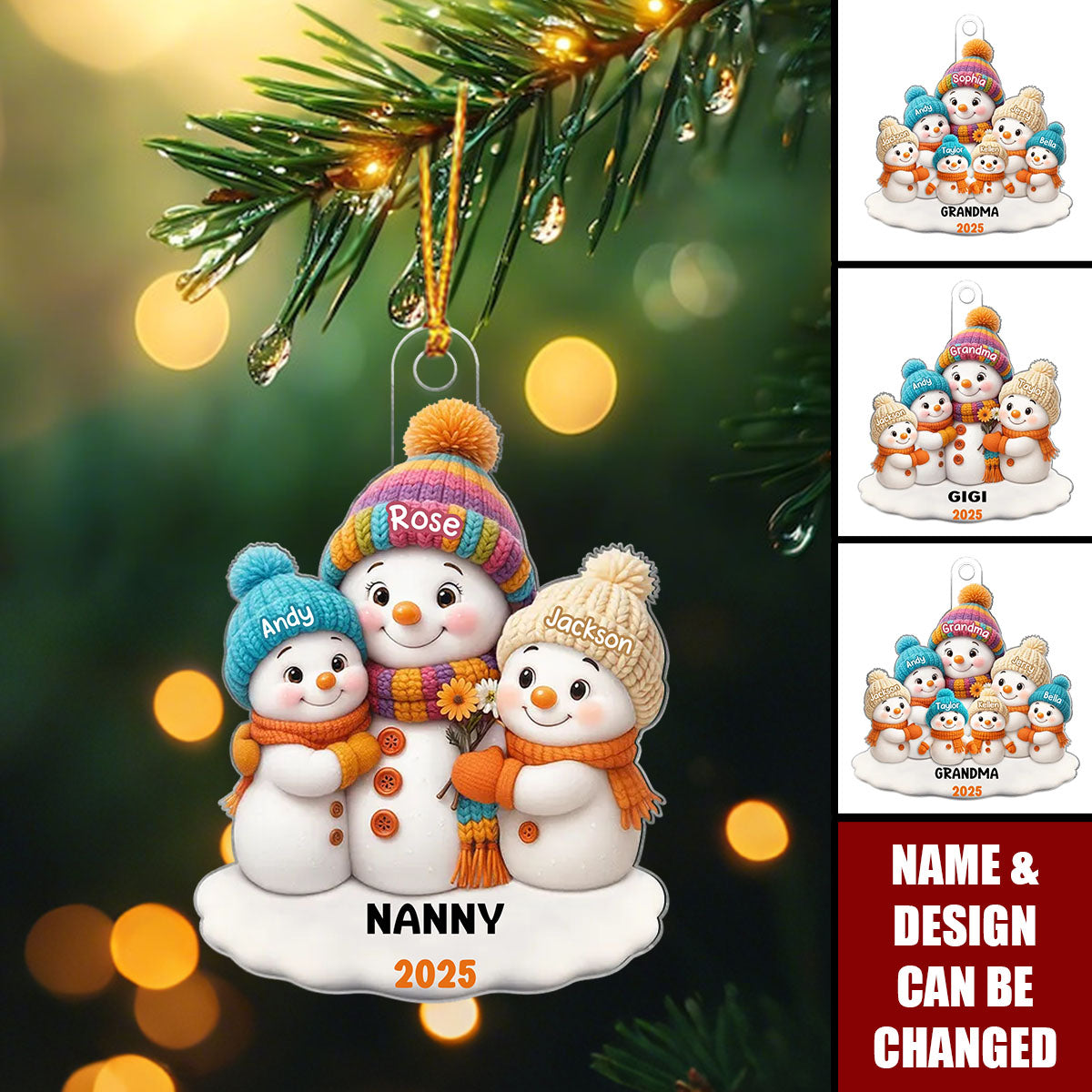 Grandma & kids Personalized Snowman Christmas Ornament -Custom Name & Design | Locking In The Exclusive Warmth Of Family