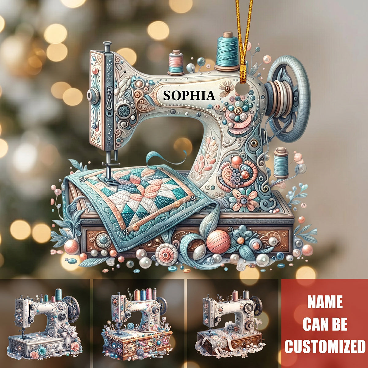 Personalized Sewing Machine Acrylic Ornament | Christmas Birthday Gift For Sewing Lover