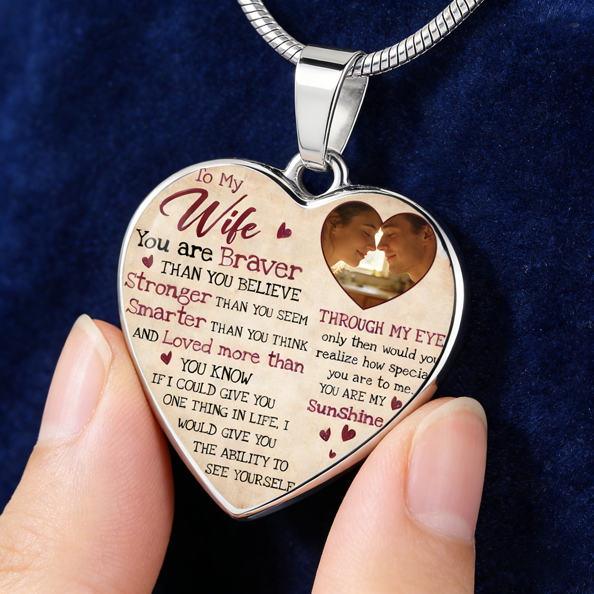 Personalized To My Wife Heart-Shaped Romantic Necklace With Photo & Name - Valentine's Day Anniversary Gift For Wife