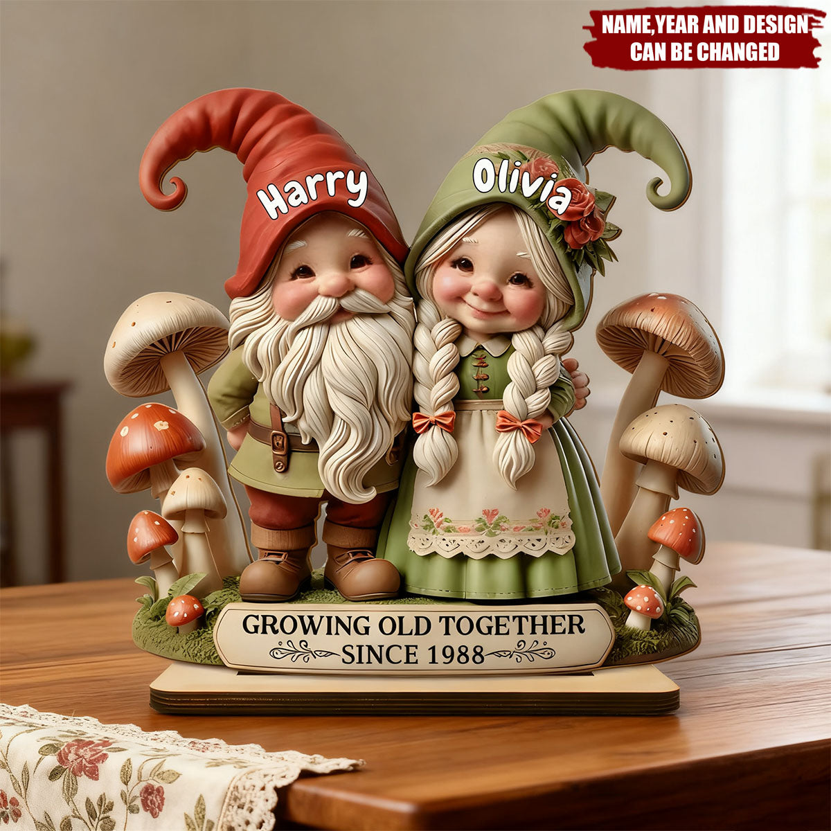 Personalized "Growing Old Together" Elves Standing Wooden Plaque | Romantic Time Xmas Gift For Couple Grandparents