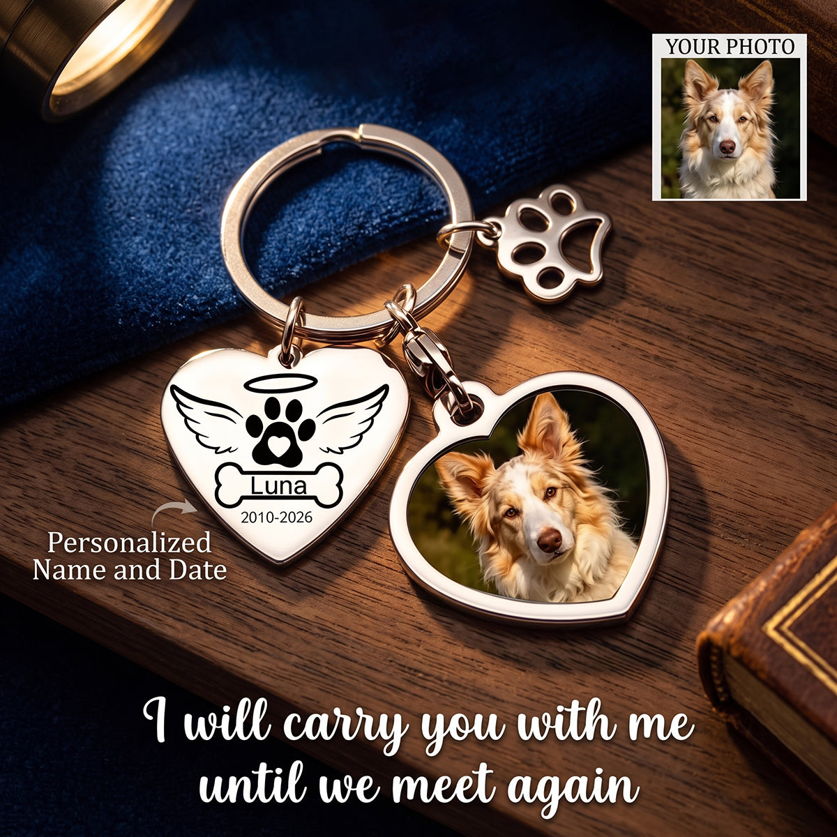 Personalized Pet Memorial Keychain - "Forever In My Heart" With Your Pet's Photo For Pet Parents